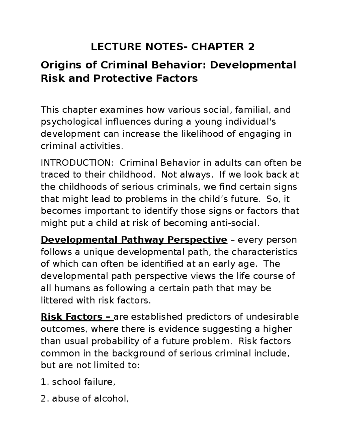 LECTURE NOTES - CHAPTER 2: Understanding Criminal Behavior Risks ...