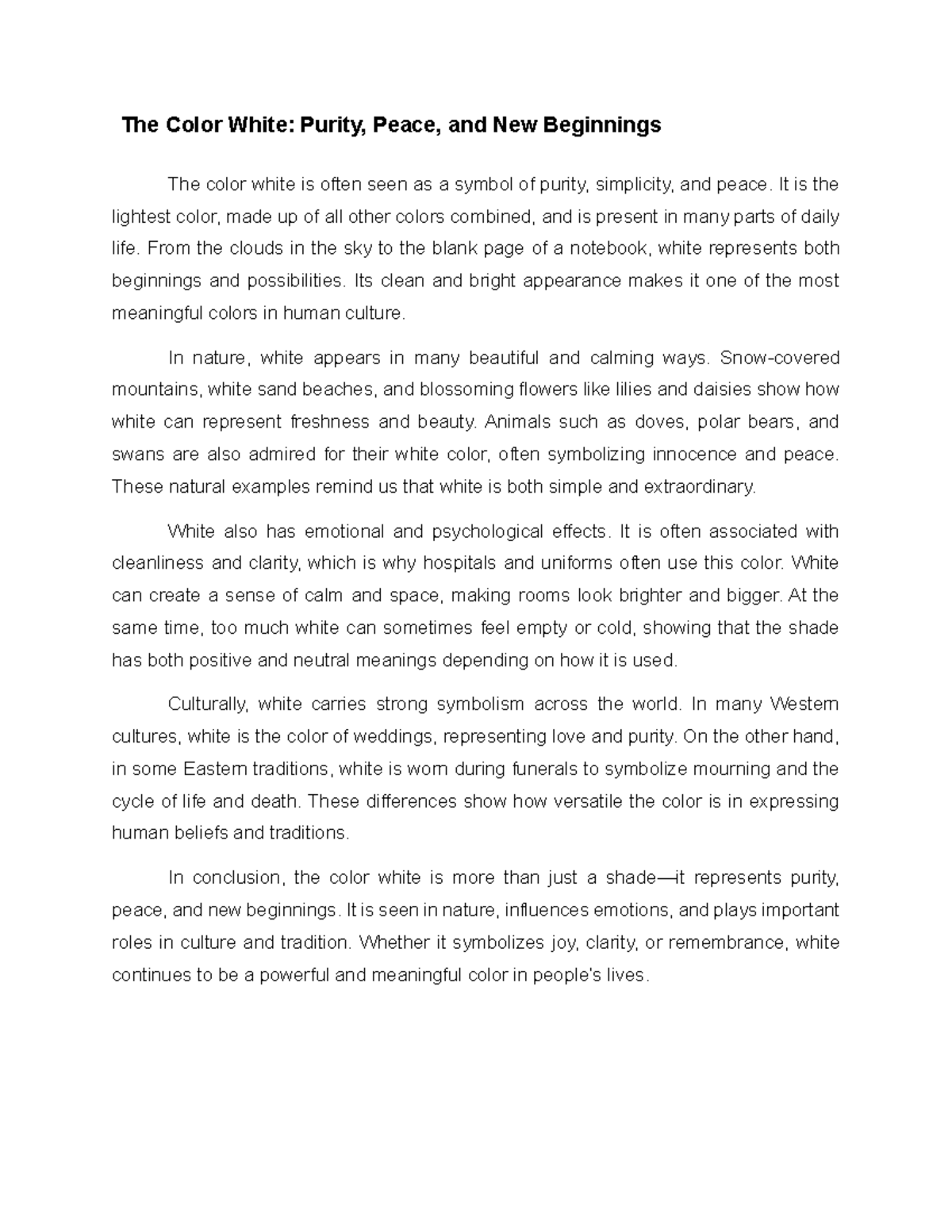 The Color White: Symbolism of Purity, Peace, and New Beginnings - Studocu
