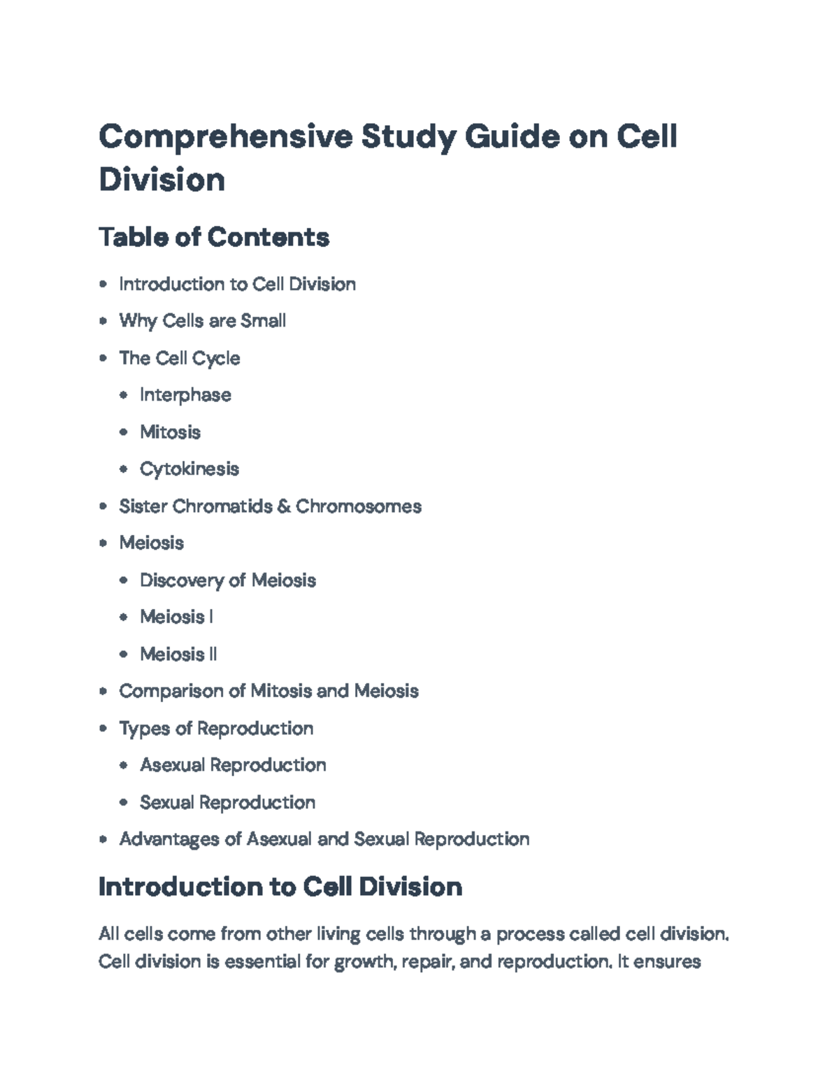 Cell Division Study Guide (BIO101): Mitosis, Meiosis & Reproductive ...