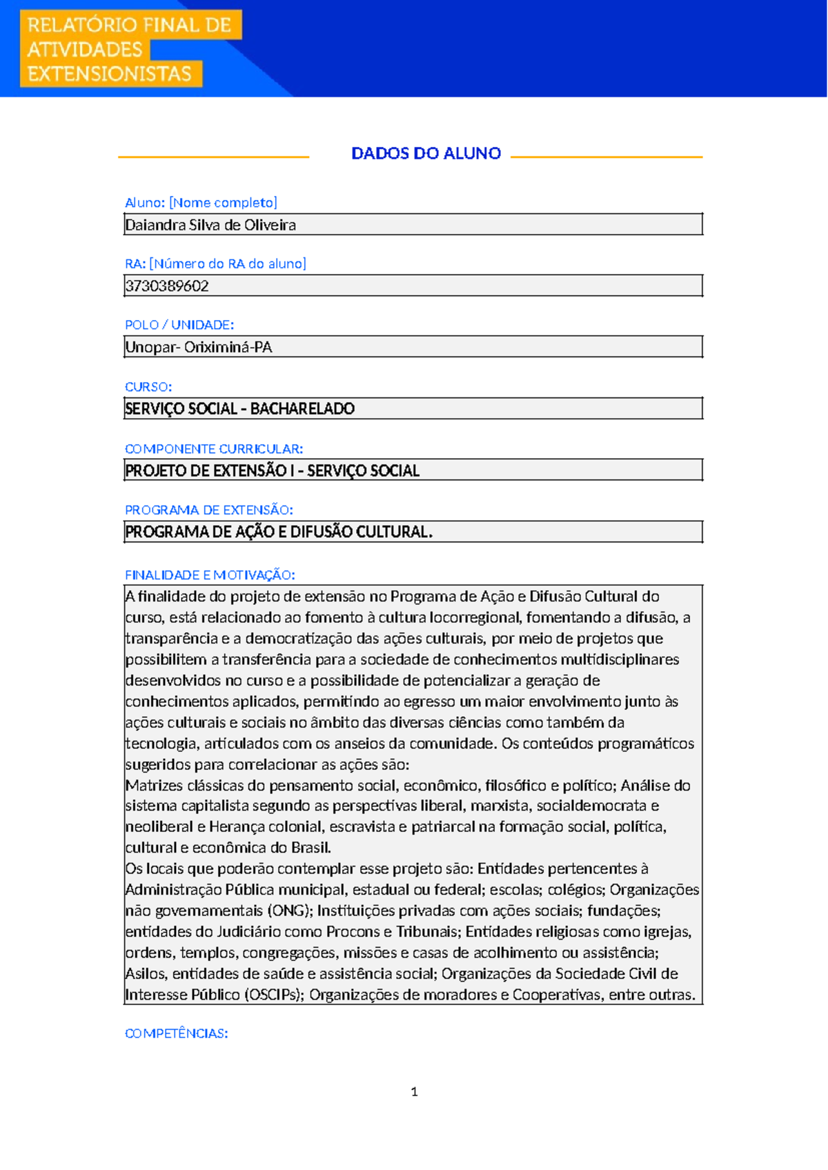 Projeto de Extensão I em Serviço Social: Ação e Difusão Cultural 2024 ...