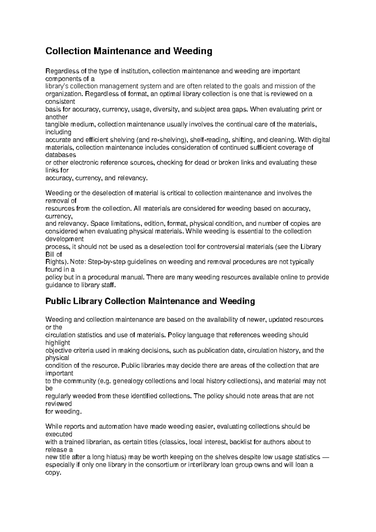 Collection Maintenance and Weeding Strategies for Libraries - Studocu