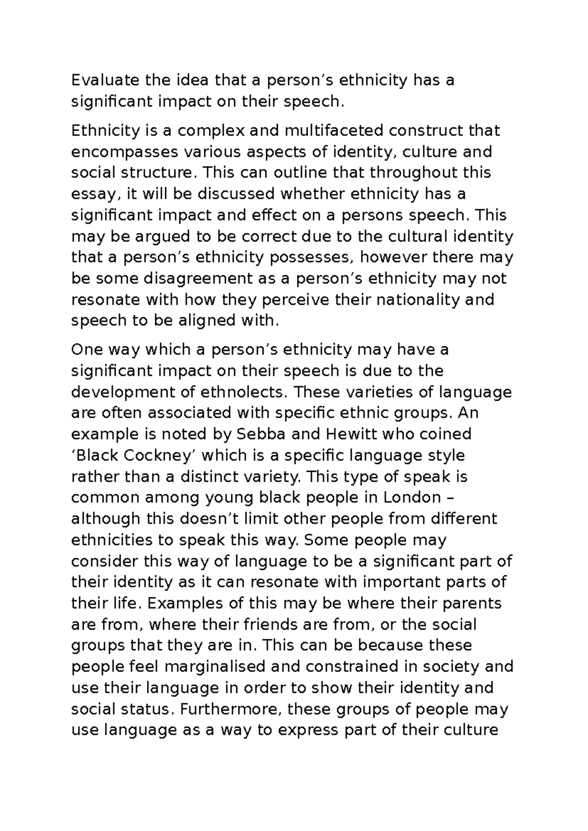 Ethnicity and Its Impact on Speech: A Comprehensive Analysis Essay ...