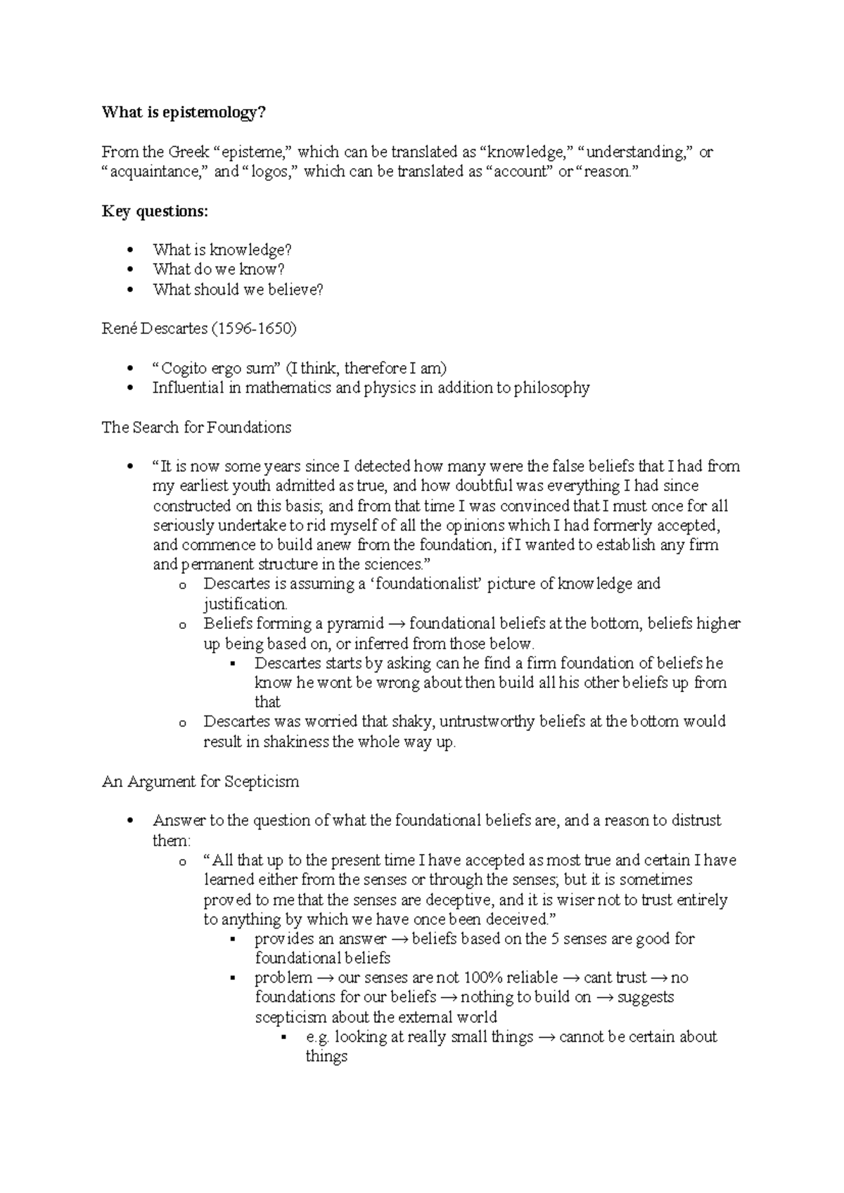 Epistemology: Key Concepts and Foundations - Lecture Notes - Studocu