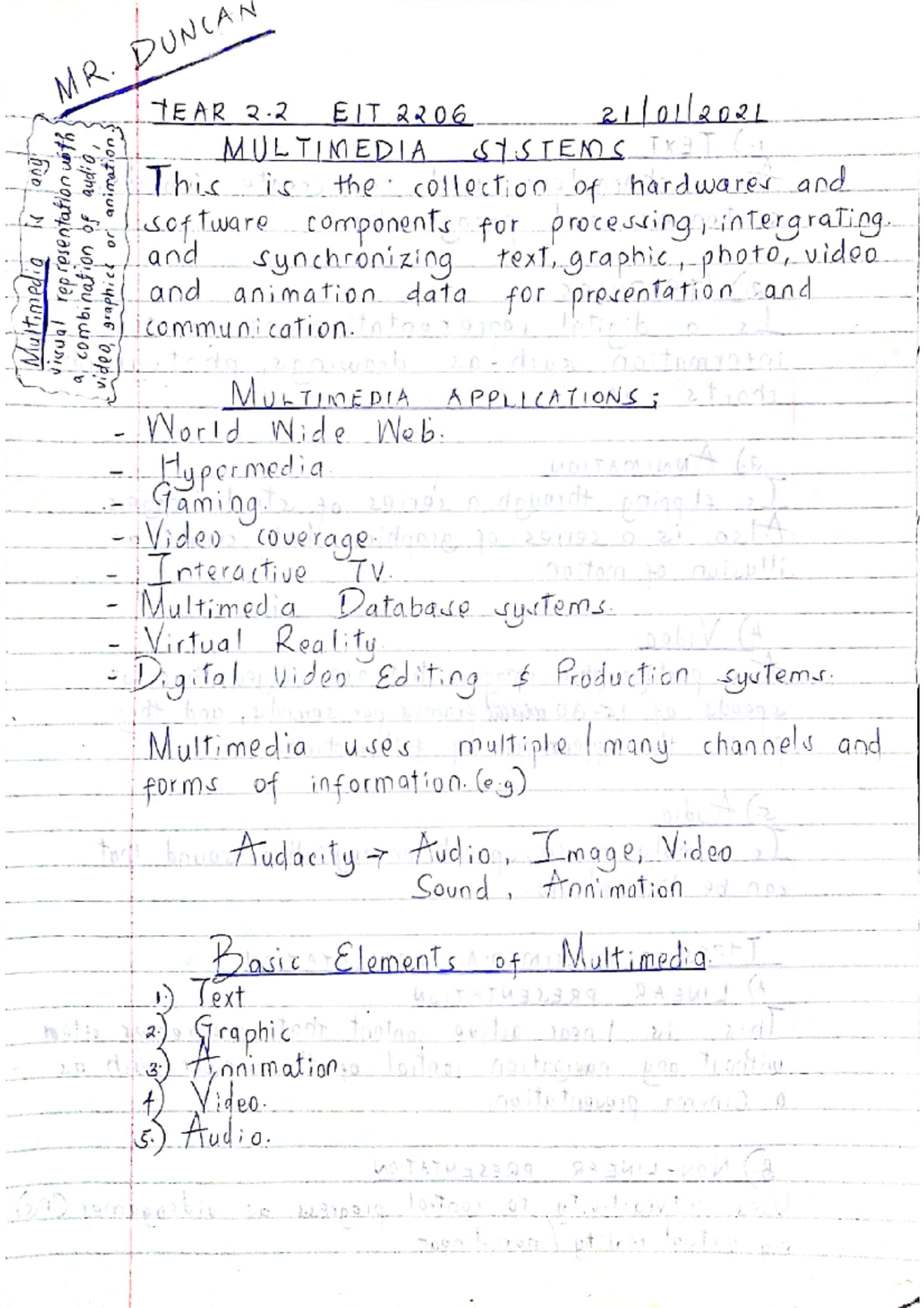 Multimedia Systems Overview: EIT 2206 Year 2.2 Lecture Notes - Studocu