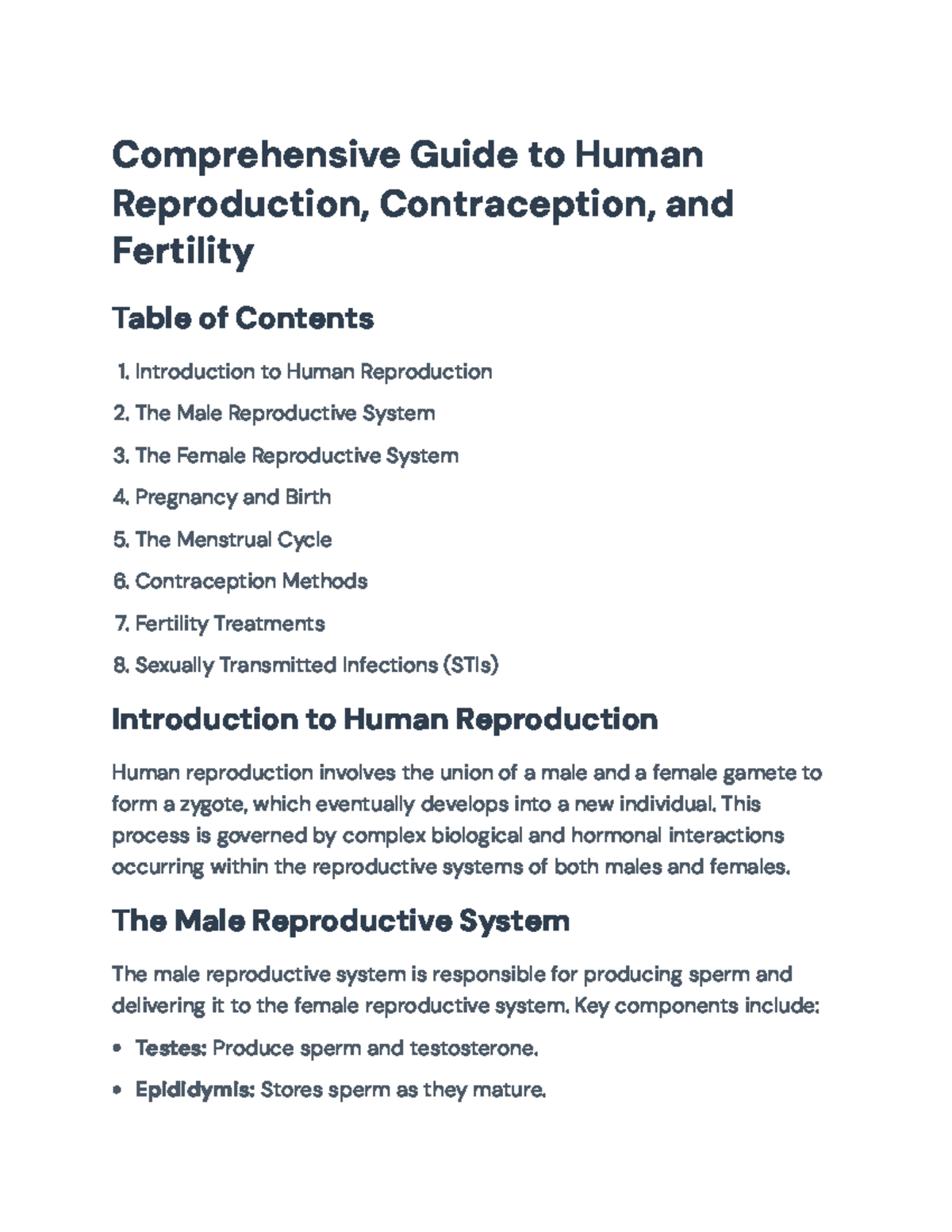 Comprehensive Guide on Human Reproduction, Contraception, and Fertility ...