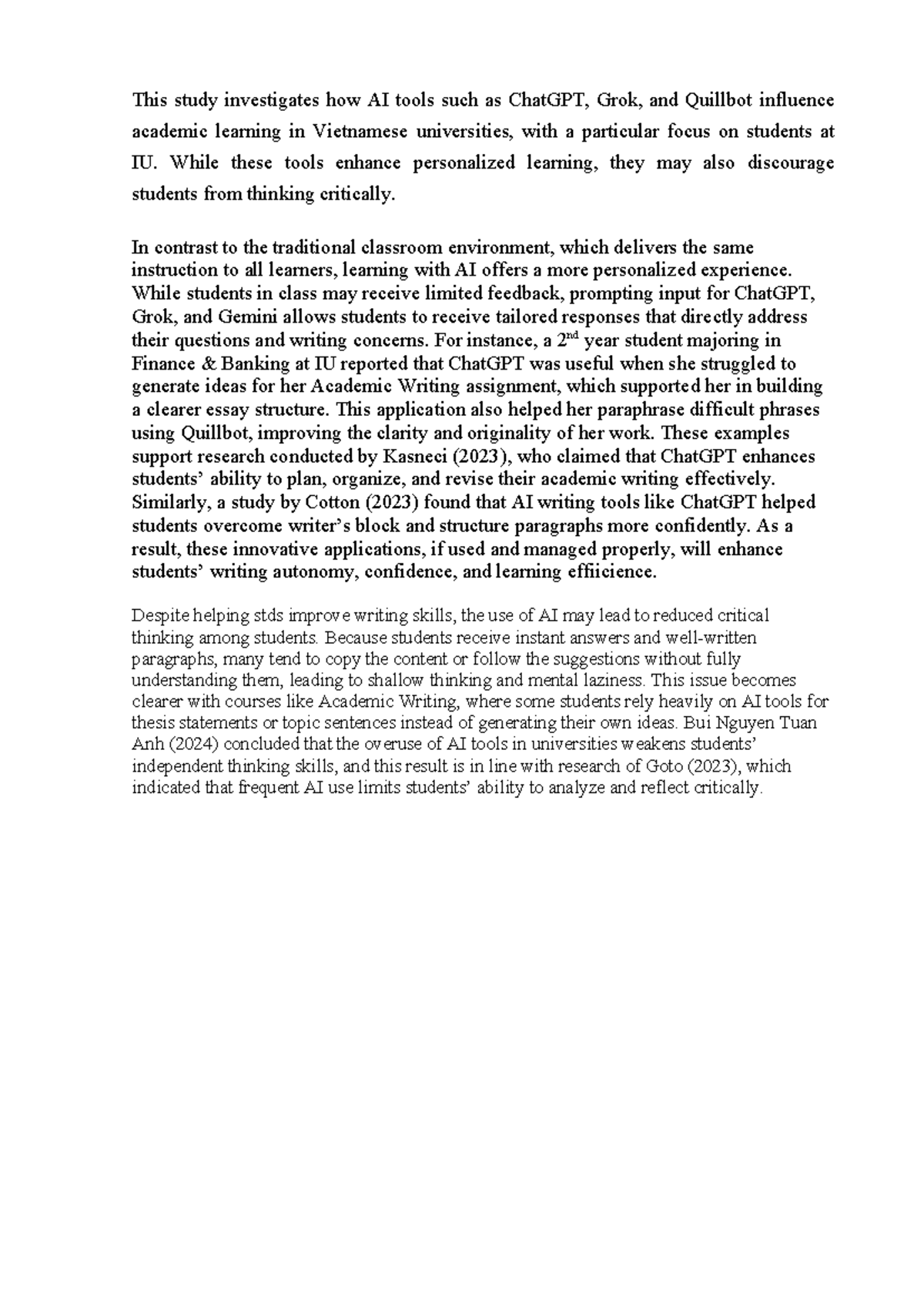 AI Tools in Academic Learning: Impact on Critical Thinking at IU - Studocu