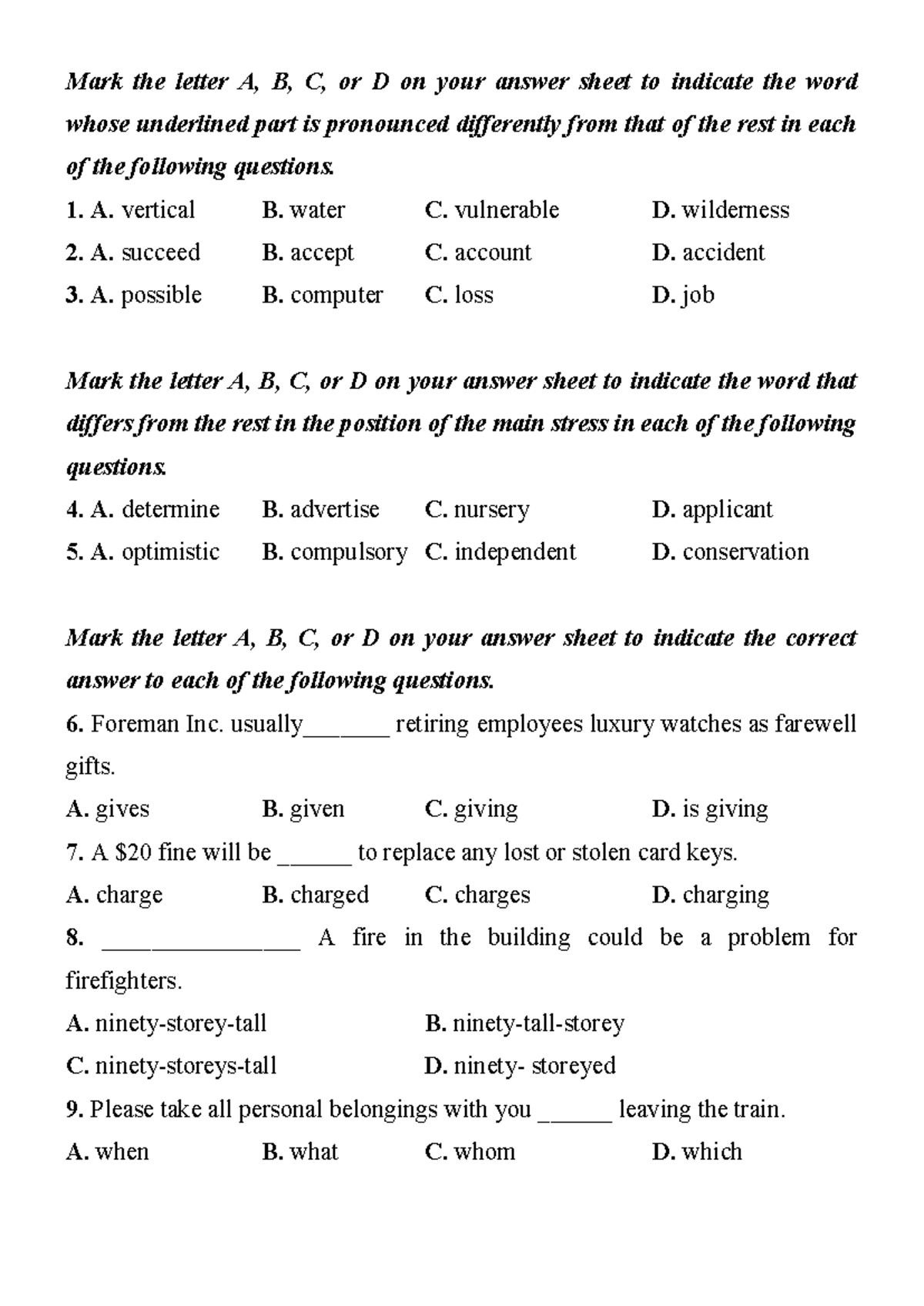Testing 04012024 - Test - Mark the letter A, B, C, or D on your answer ...