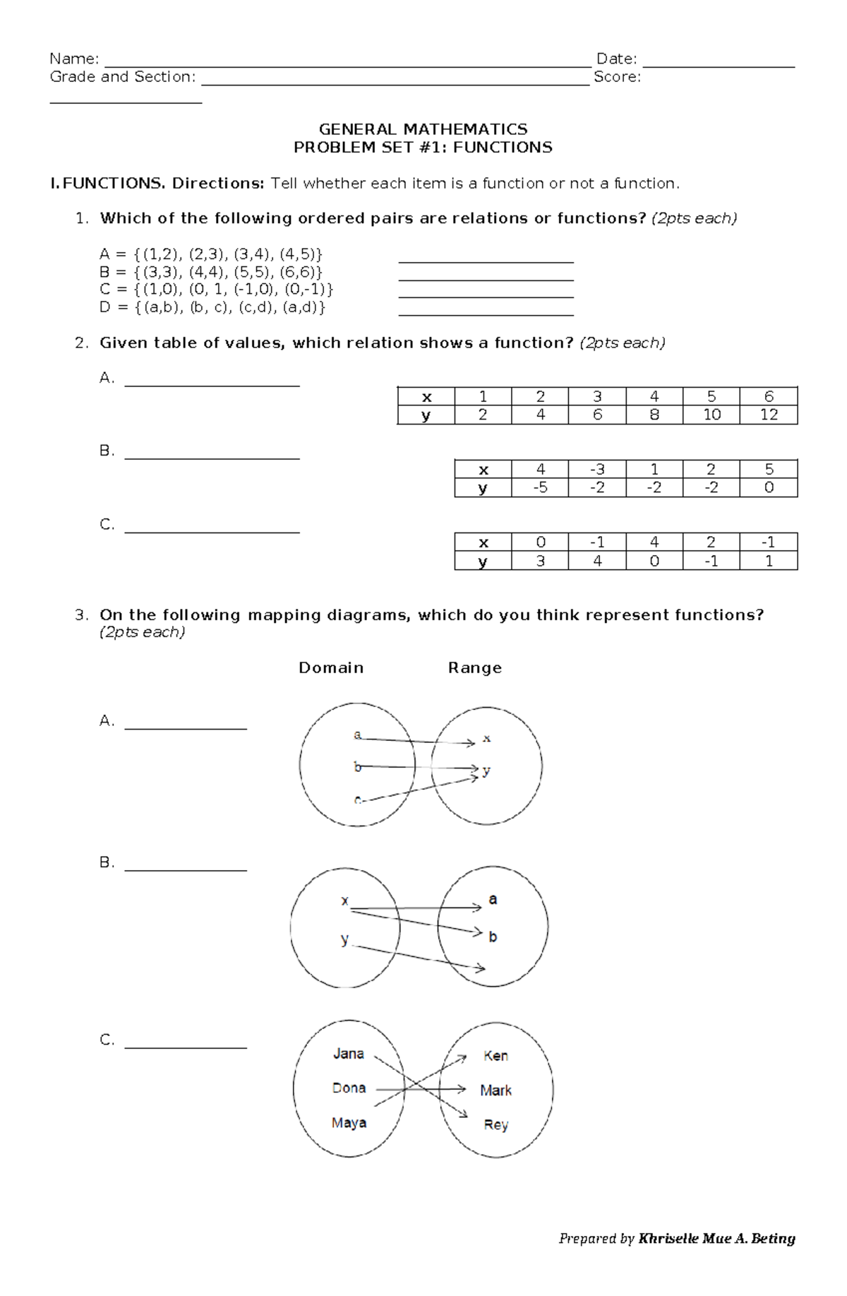 PS1 Functions, problem sets - Name