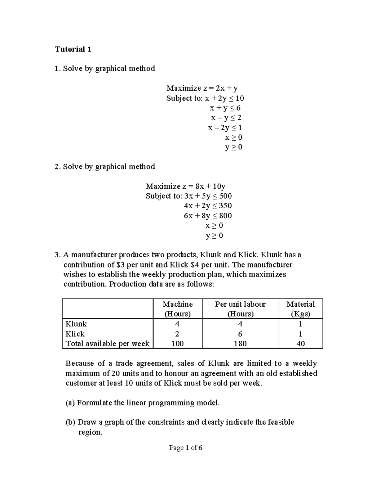 SST201 Tutorial 1 - Graphical Method for Linear Programming Problems ...