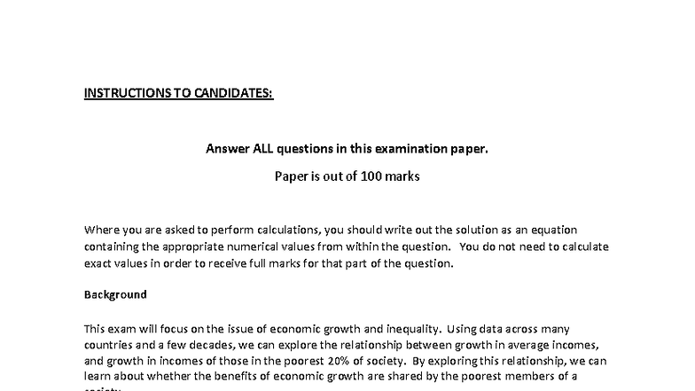 Sample Paper 1 - ETW1001 Final Exam: Economic Growth & Inequality ...