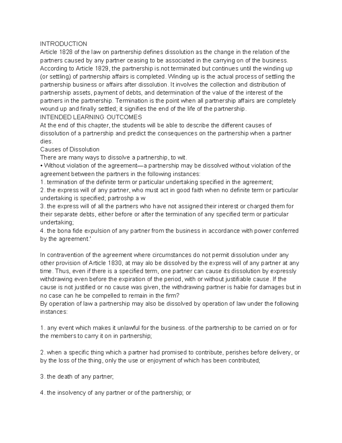 Law 101: Understanding Partnership Dissolution and Winding Up - Studocu