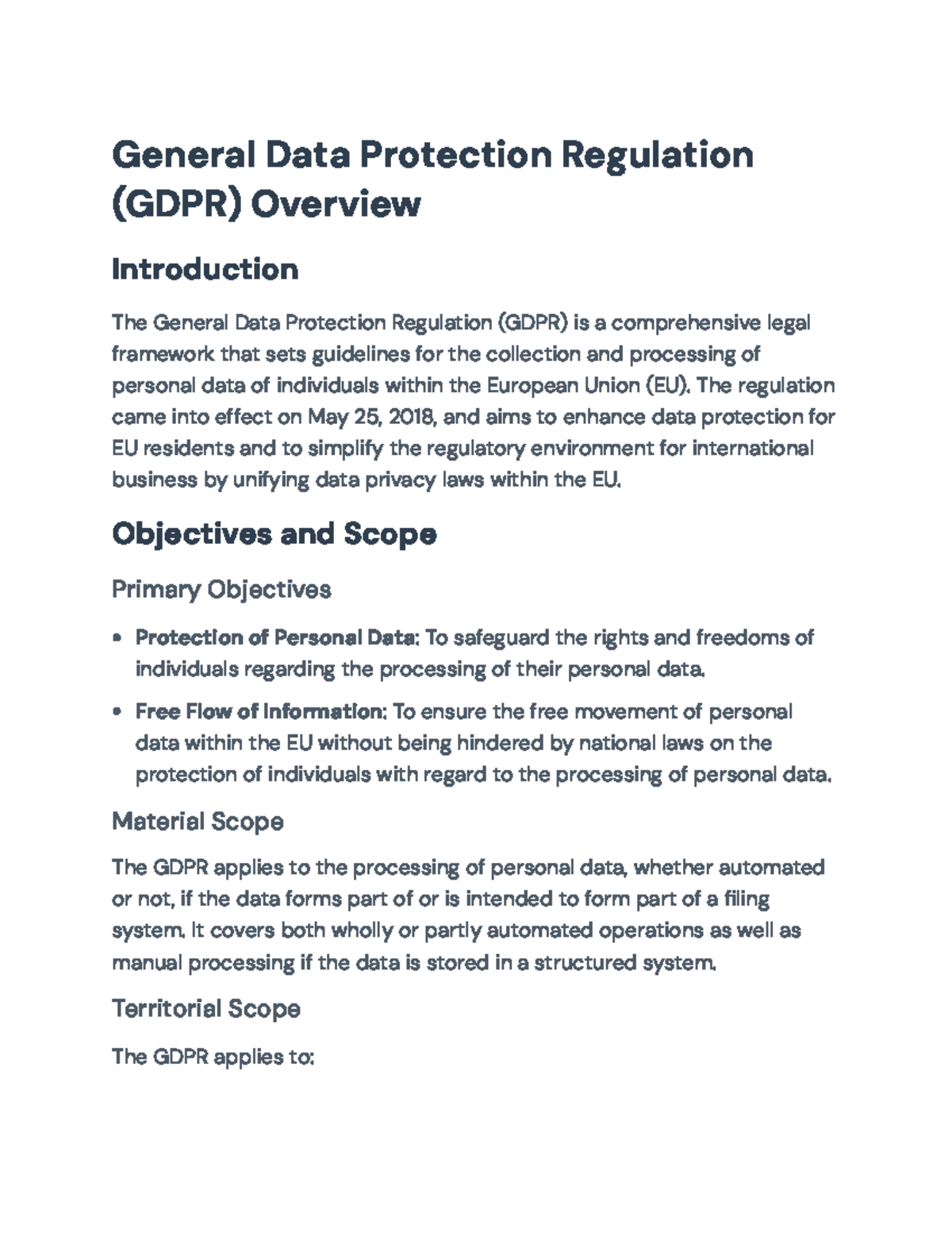 General Data Protection Regulation (GDPR) Overview and Key Principles ...