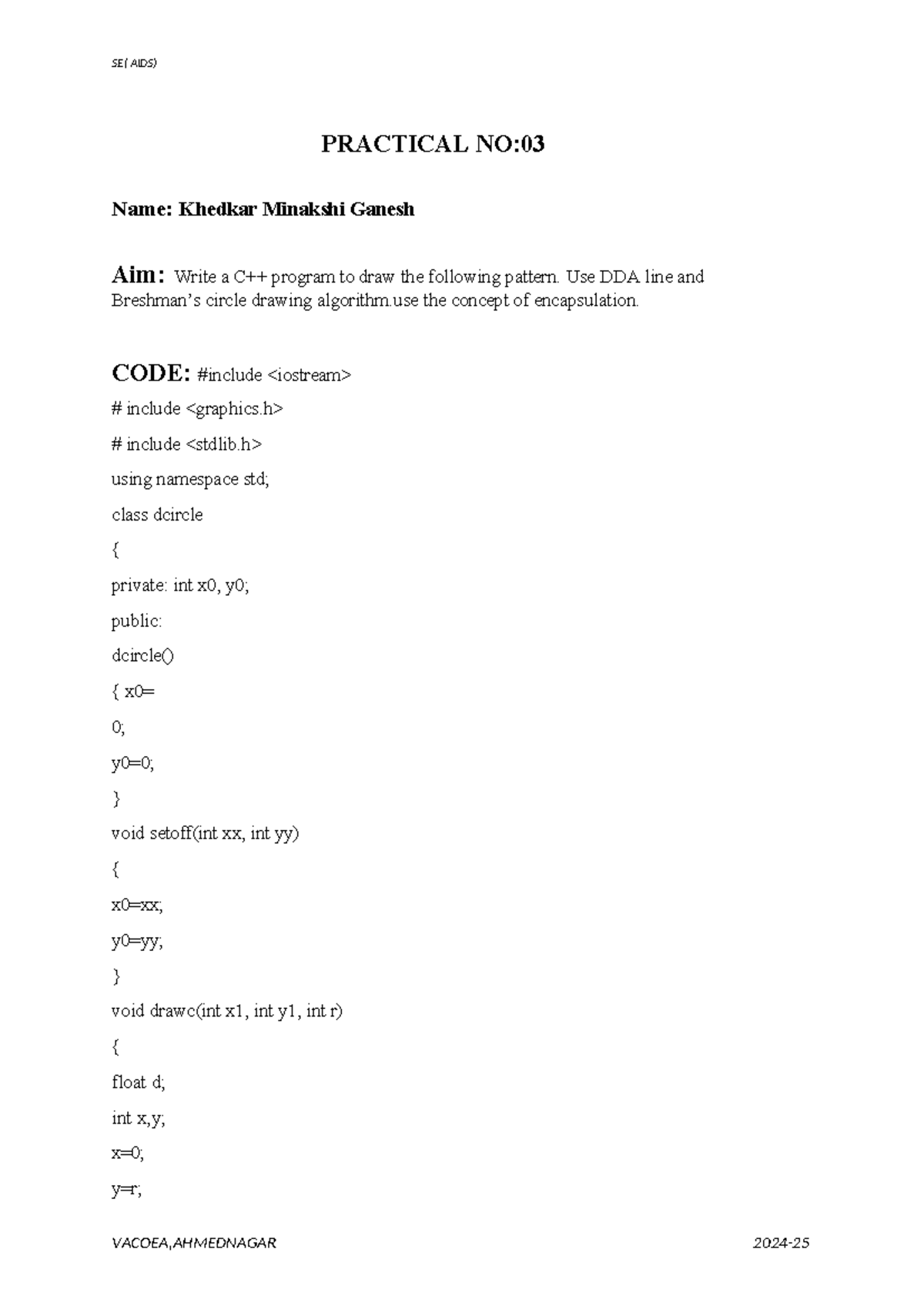 C++ Pattern Drawing with DDA & Bresenham's Circle - Practical 3M - Studocu
