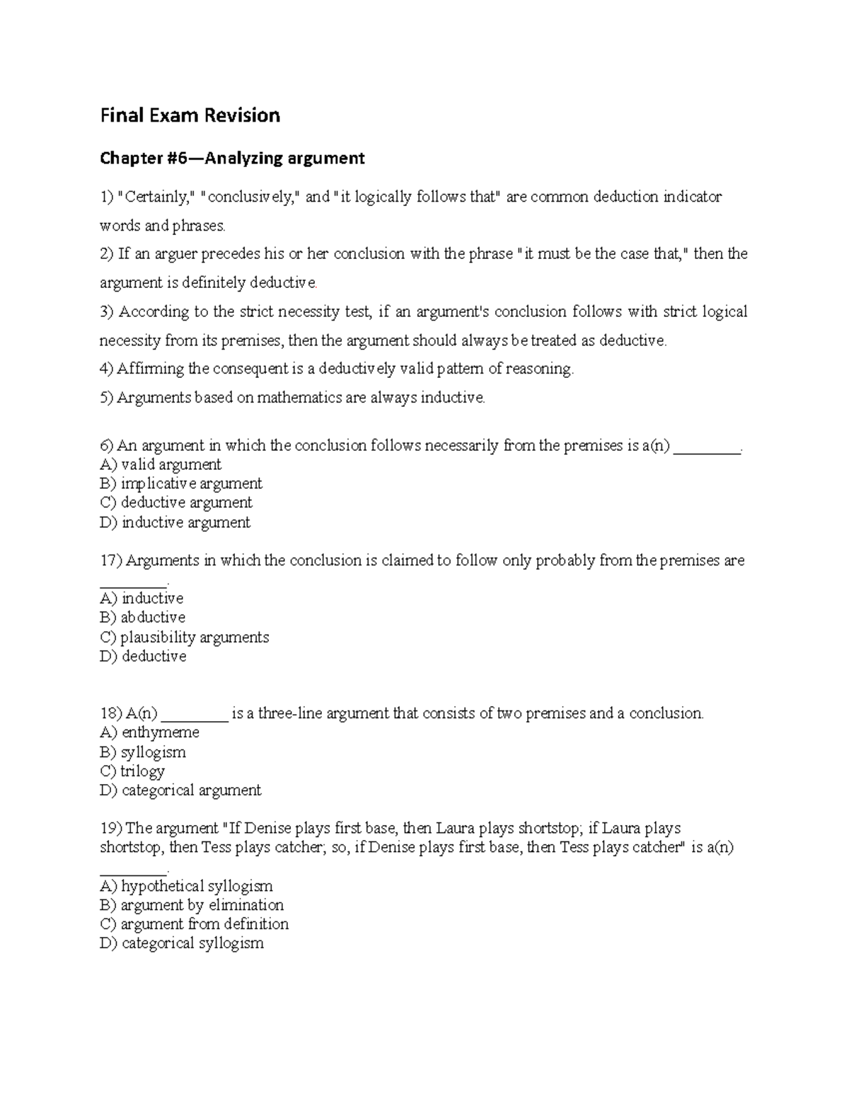 Final Exam 8 September 2020, questions - Final Exam Revision Chapter #6 ...