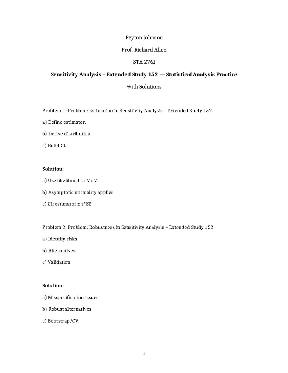 STA 276I Sensitivity Analysis Extended Study 152 Exam Solutions - Studocu