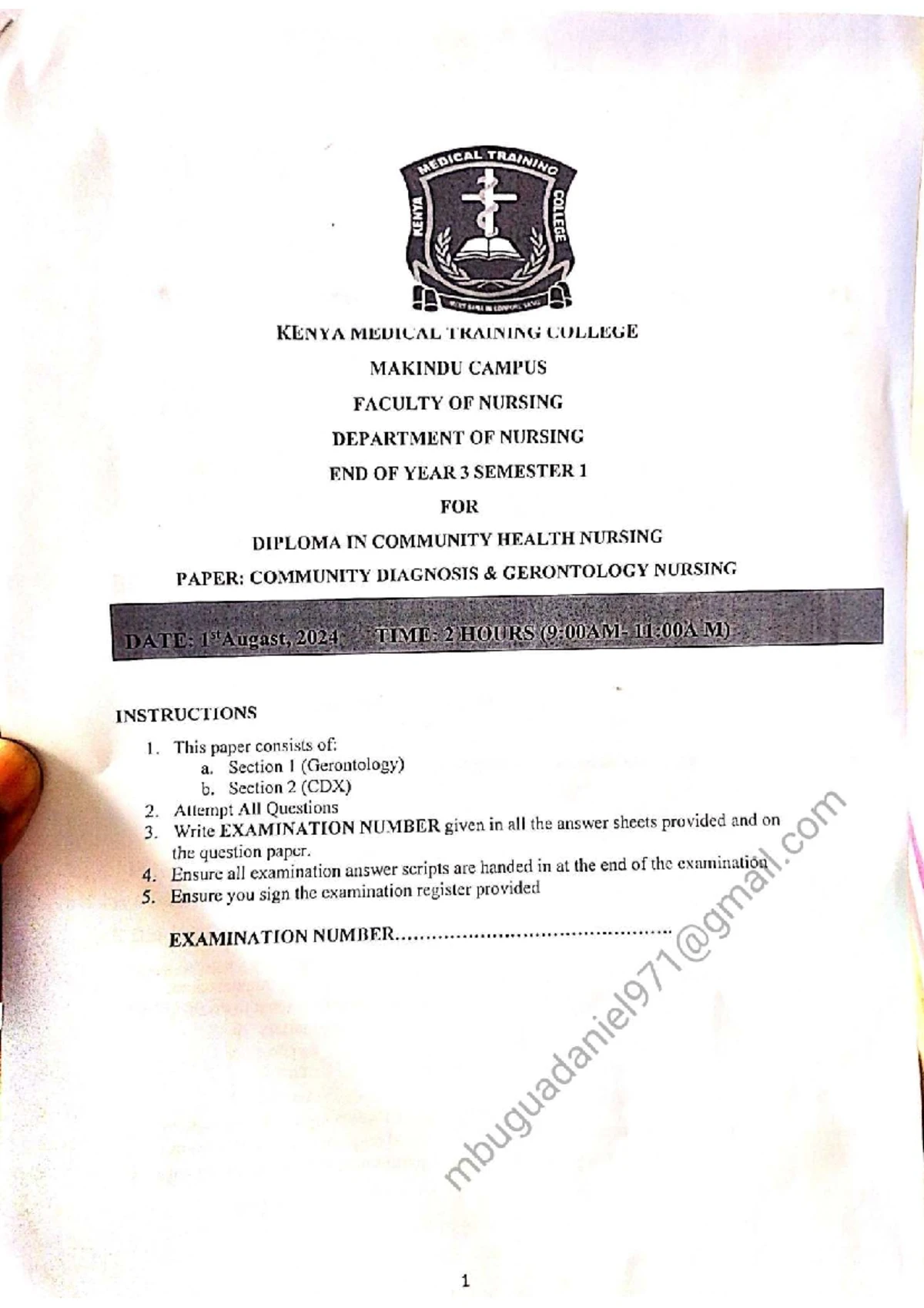 KENYA MEDICAL TRAINING COLLEGE YEAR 2 PHARMACOLOGY II FINAL EXAMINATION ...