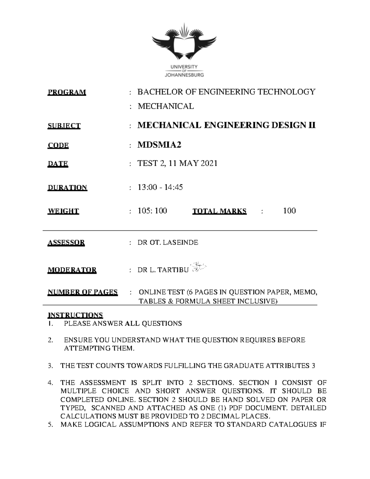 MDSMIA Mechanical Engineering Design II Test 2 Review Notes - Studocu