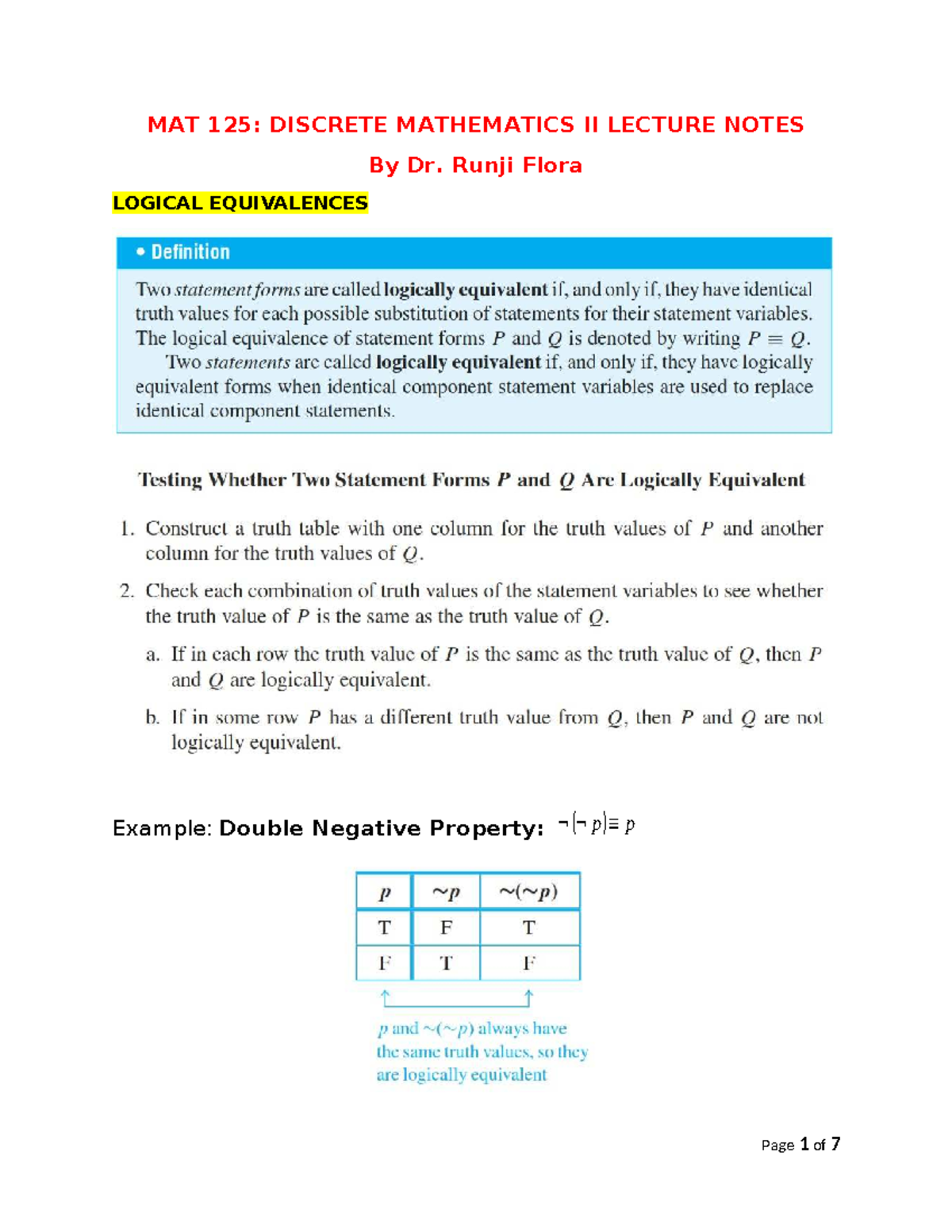 Logical Equivalences, Tautologies , Contradictions - database - MAT 125 ...