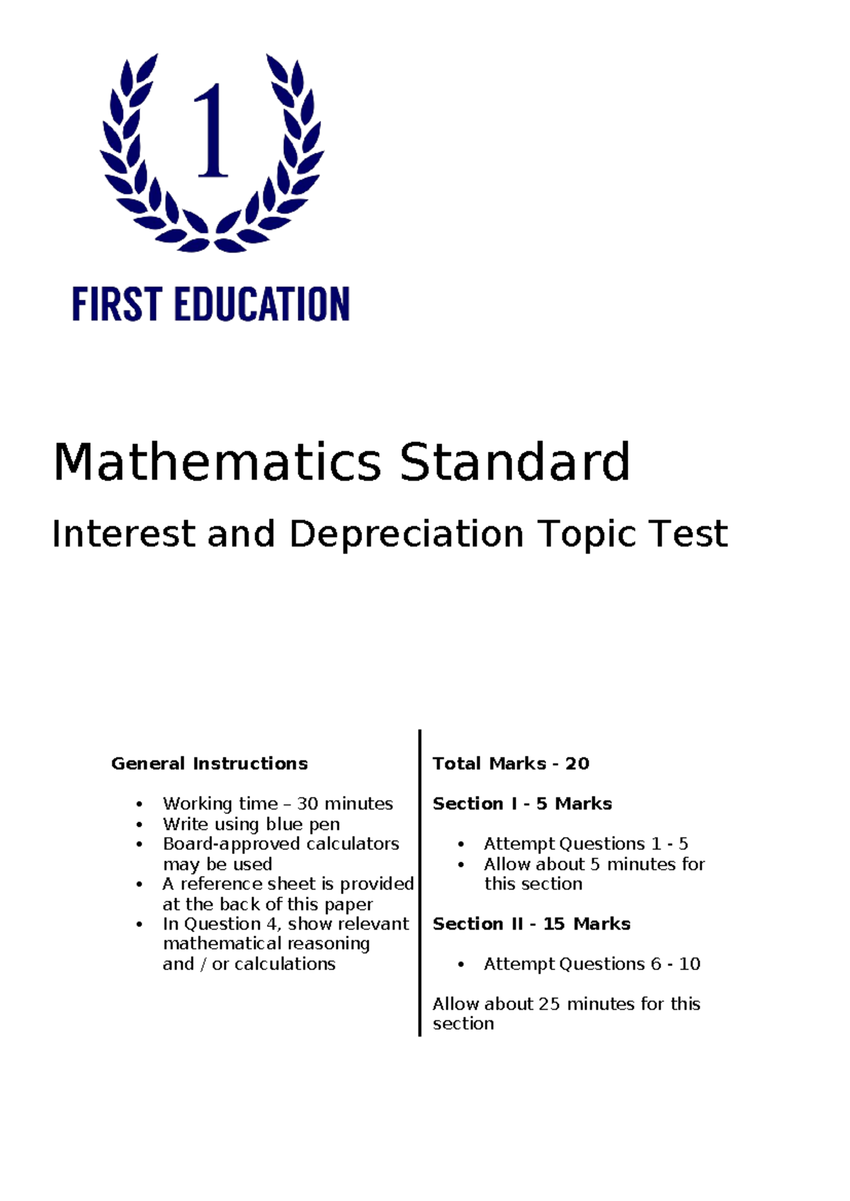 Sta HMP Interest & Depreciation - Topic Test Instructions - Studocu