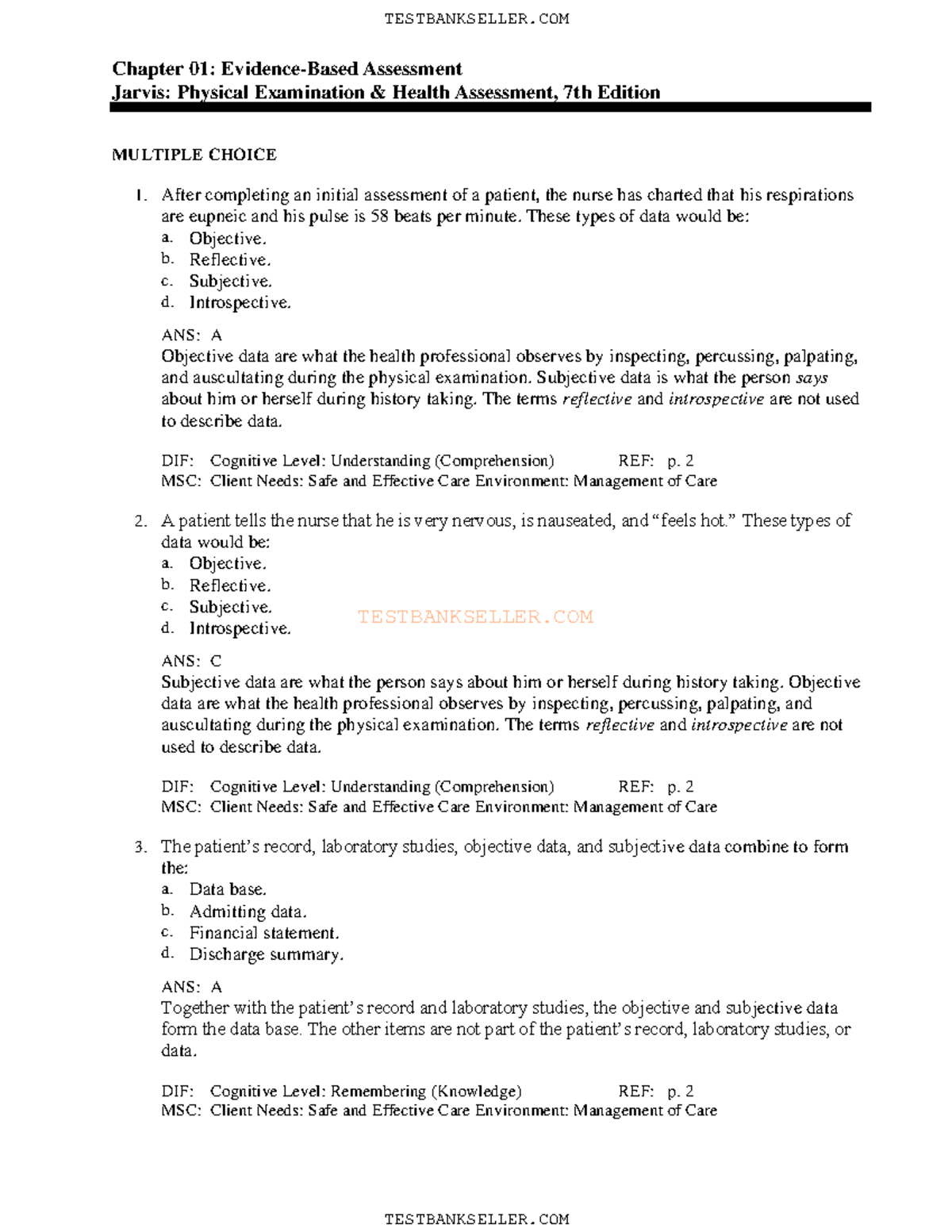Physical Assessment & Health Exam Practice Questions (NUR-101) - Studocu