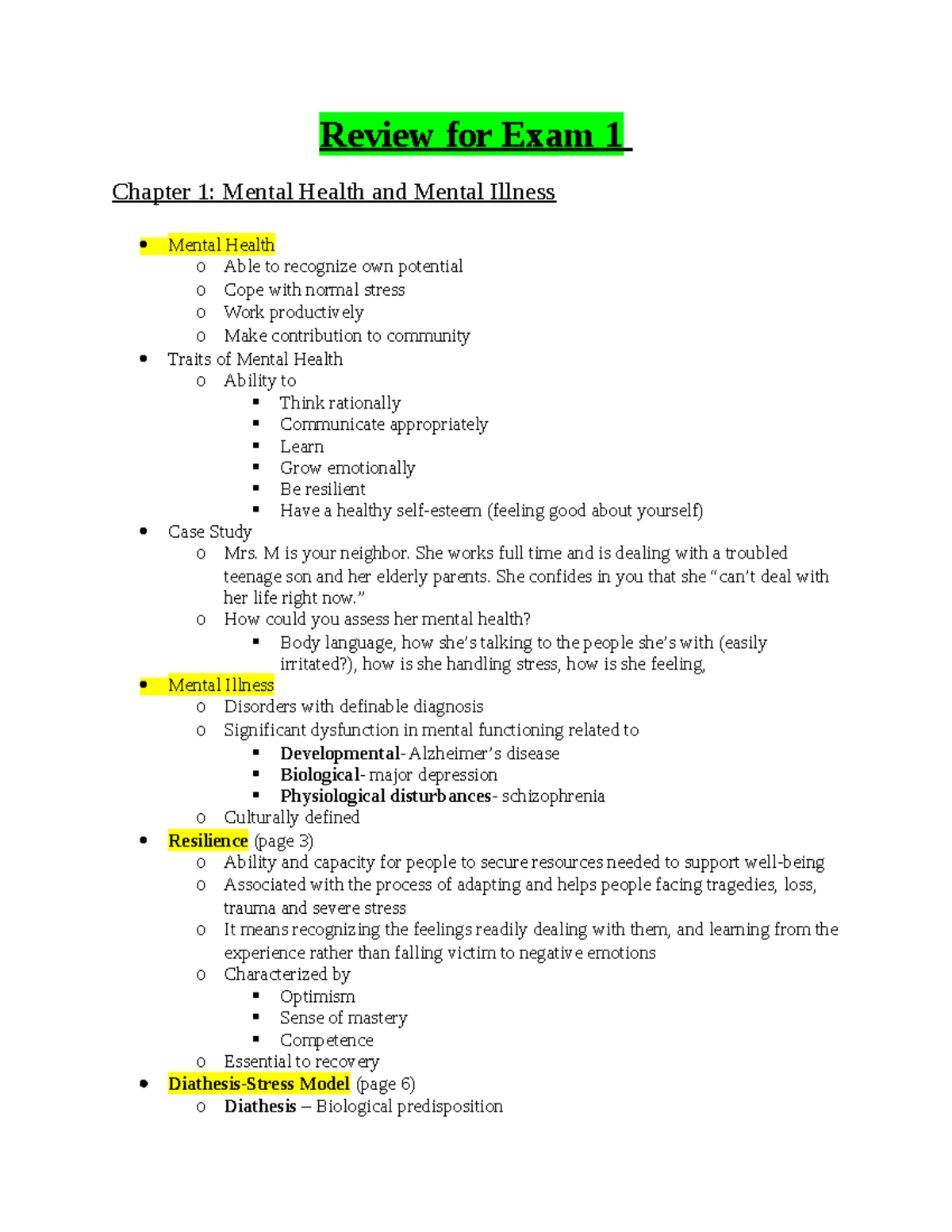 Psych 101: Comprehensive Review for Exam 1 on Mental Health Concepts ...