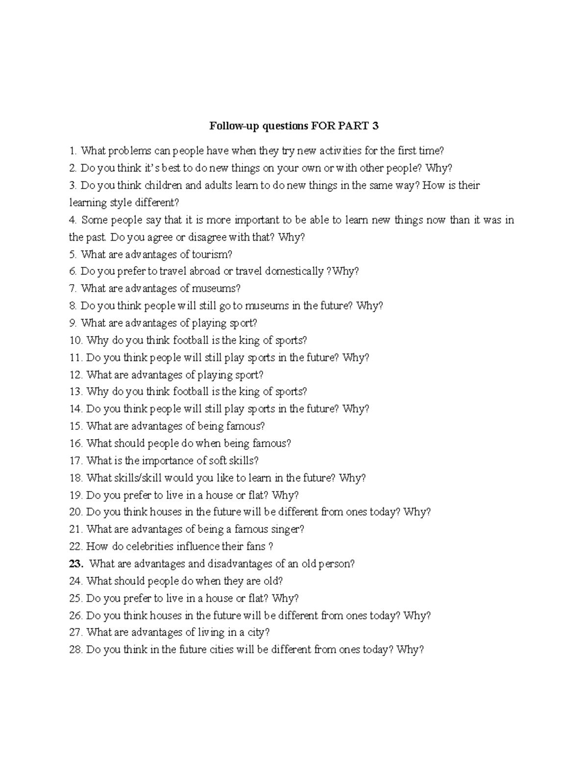 Speaking PART 3 - Questions and Insights - Studocu