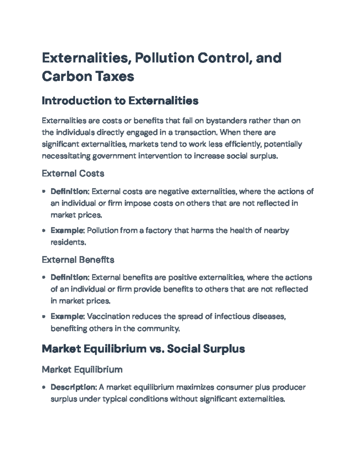 Externalities & Pollution Control: Carbon Taxes and Market Solutions ...