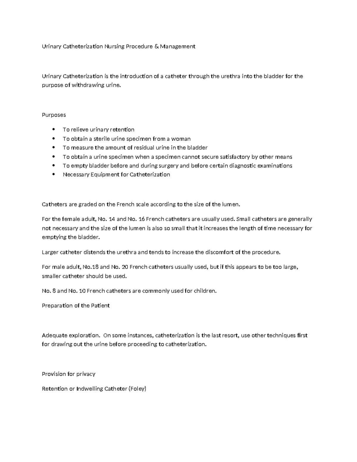 URINARY CATHETERIZATION - PROCEDURE GUIDE FOR 2023 - Studocu