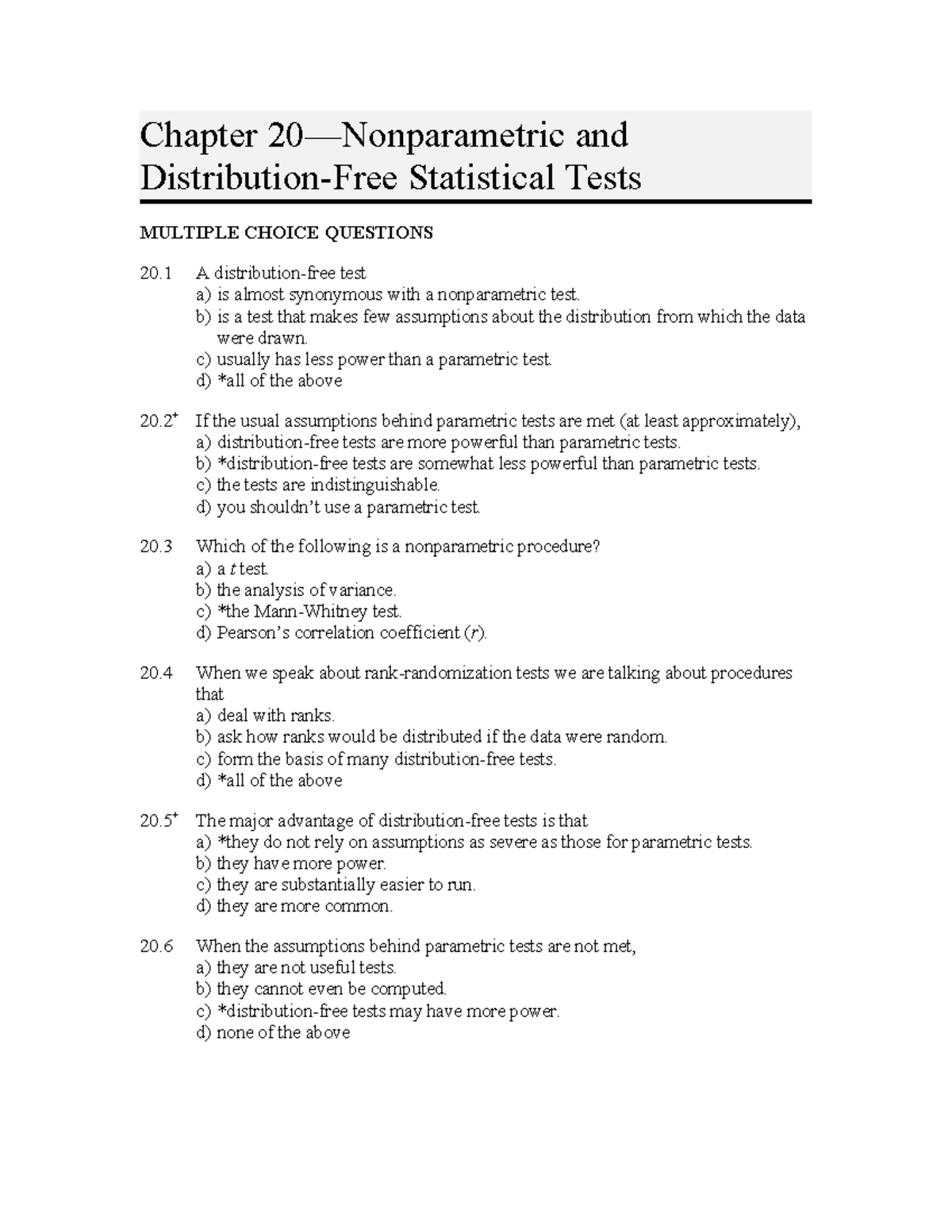 Howell 9e Test Bank Chapter 20: Nonparametric & Distribution-Free Tests ...