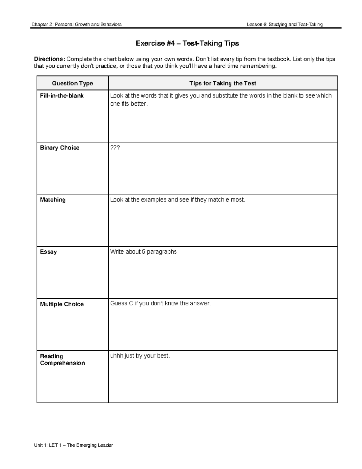 Fill In The Blank Test Tips