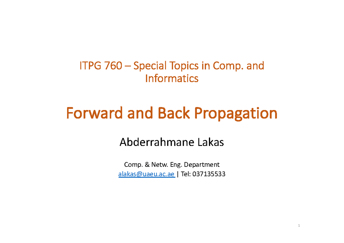 ITPG 760 Special Topics: Forward & Back Propagation Overview - Studocu