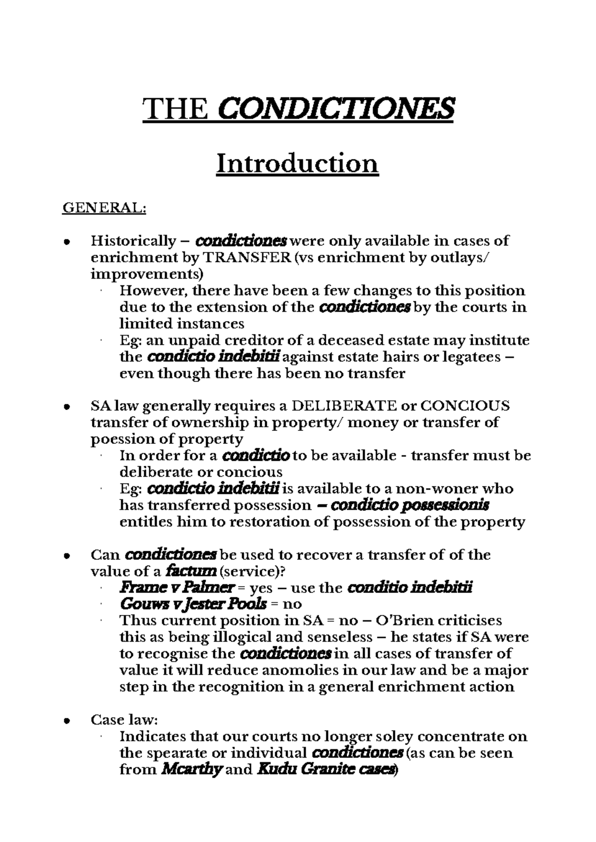 Types of Condictiones in South African Law: A Comprehensive Overview ...