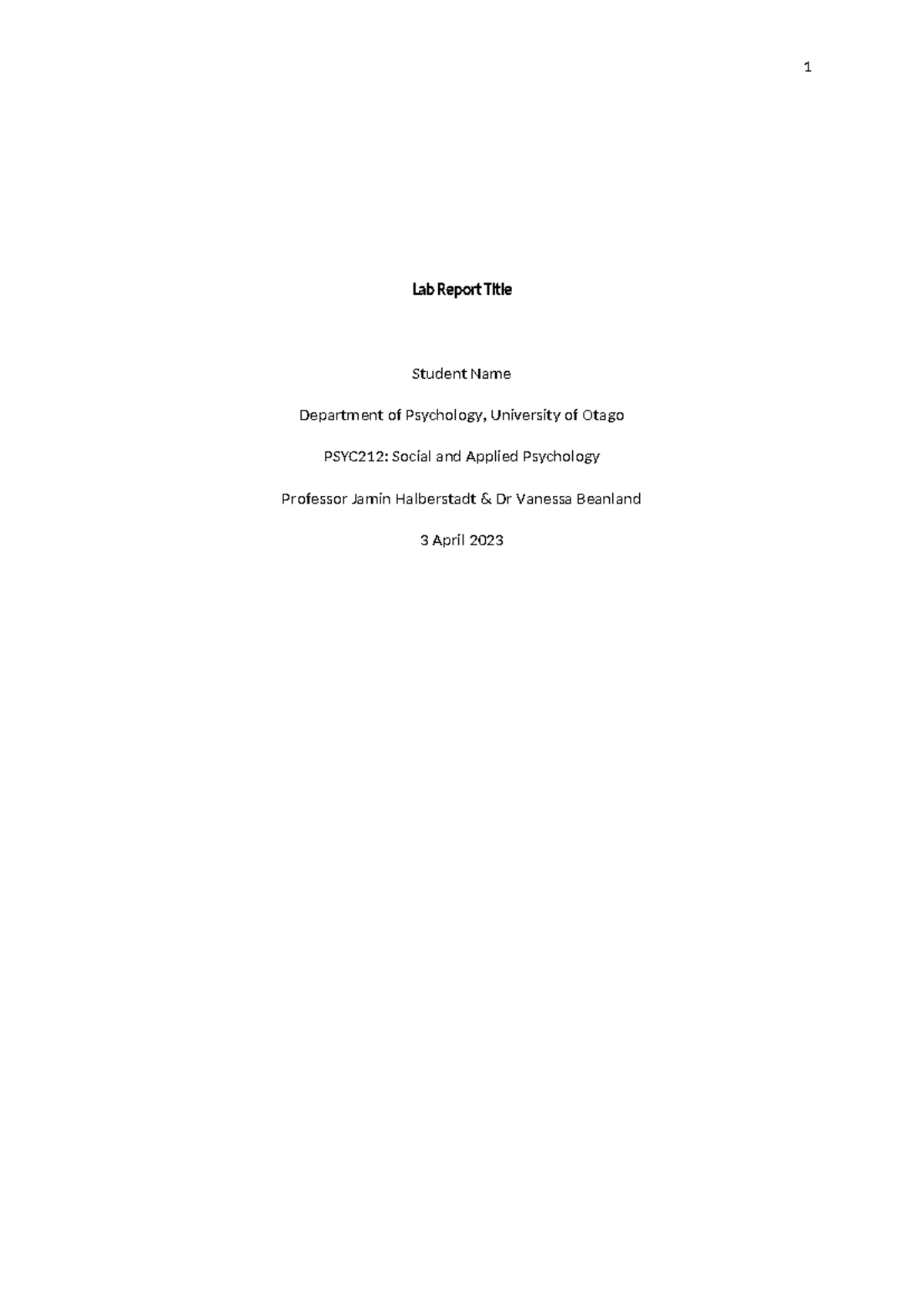 PSYC212 Lab Report Template for Social & Applied Psychology - Studocu
