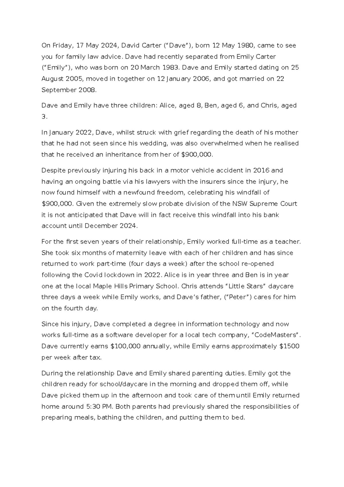 Assessment 3 202430: Family Law Scenario Analysis and Advice - Studocu