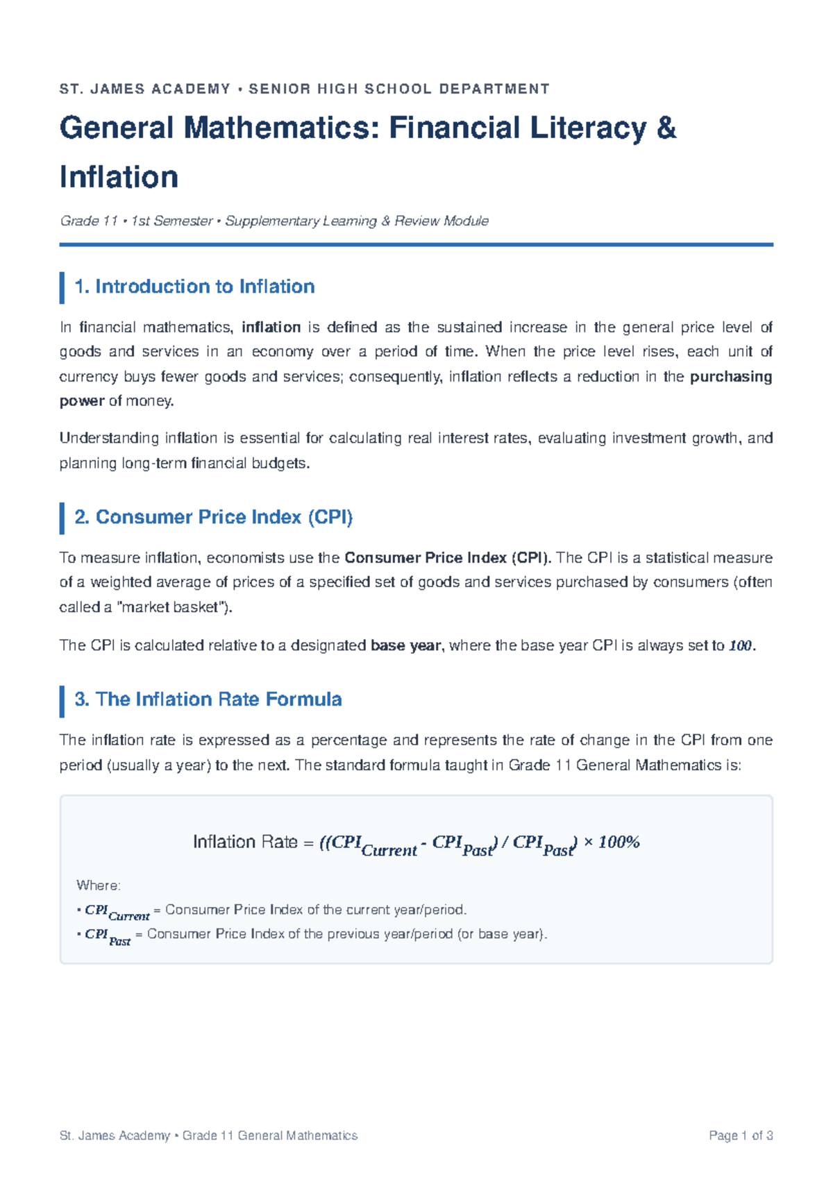 Grade 11 Gen Math: Inflation Rate Review Module - Studocu