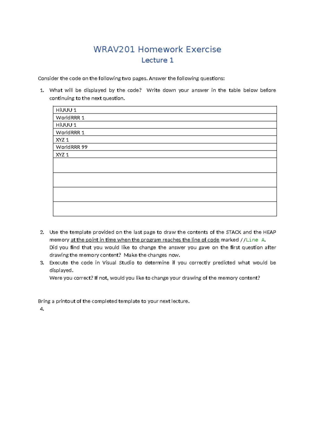 WRAV201 Homework Exercise on Stack and Heap Memory Analysis - Studocu