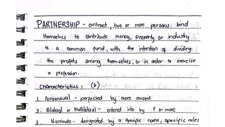 Partnership Contract Notes: Key Characteristics & Principles - Studocu