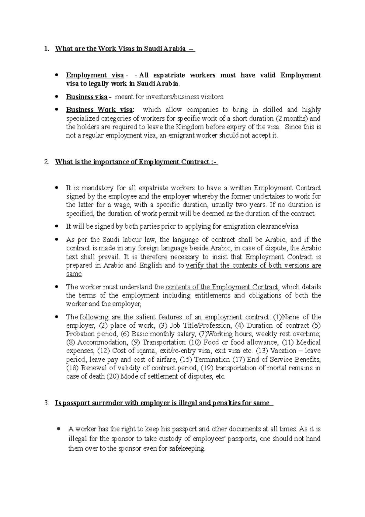 Saudi Arabia Work Visas & Employment Law Overview: Key Insights - Studocu