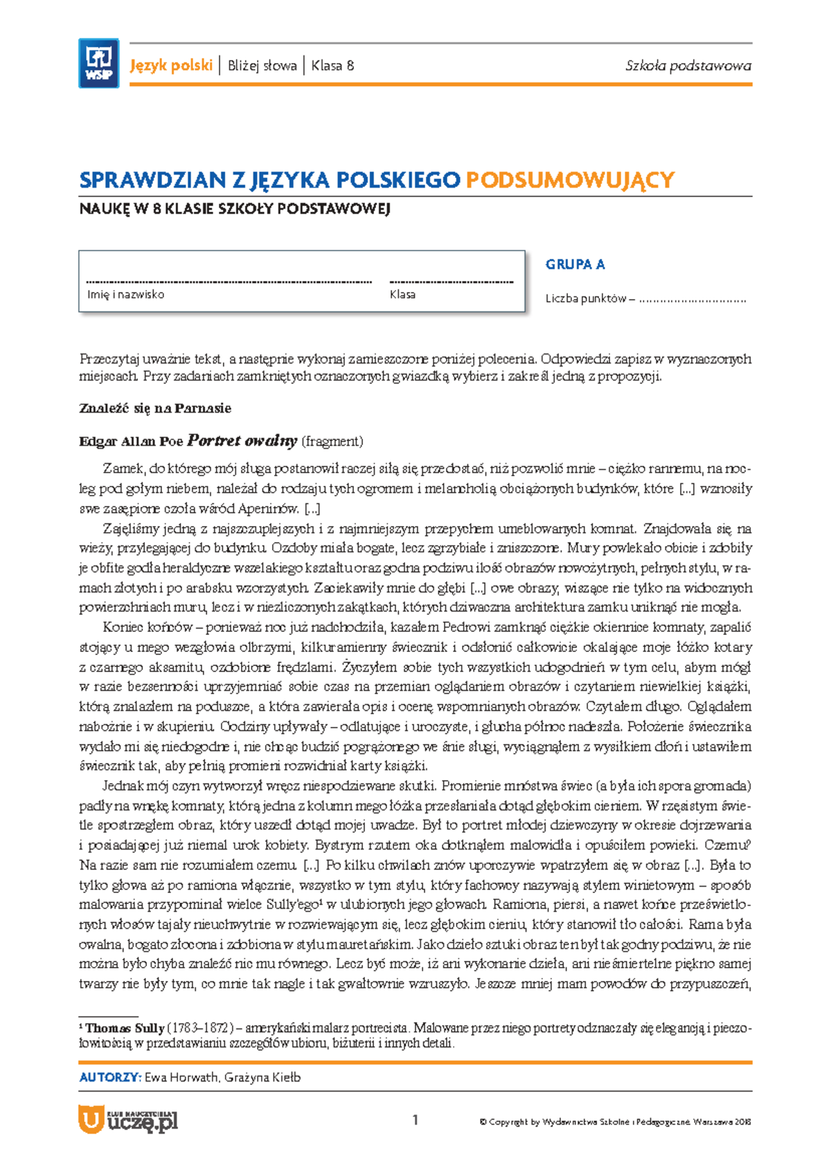 Bliżej Słowa 3 Sprawdzian Podsumowujący Arkusz