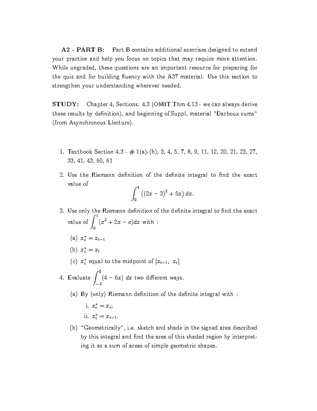 A2 Part B: Additional Exercises for Quiz Preparation on A37 Material ...