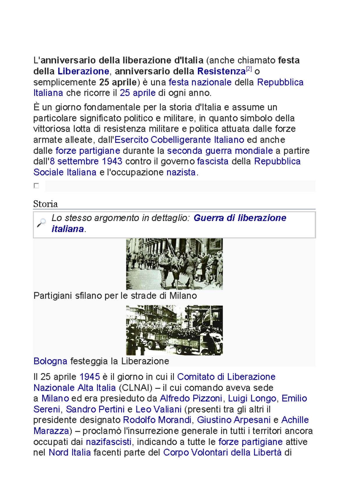 Festa della Liberazione: Storia e Significato del 25 Aprile - Studocu