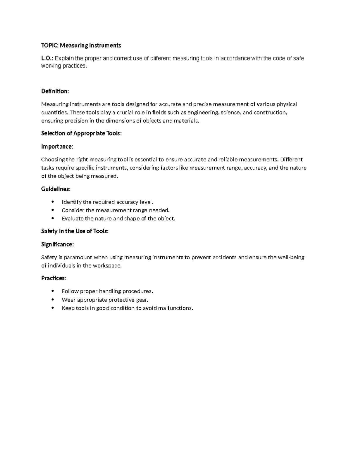 WEEK 7: Effective Use of Measuring Instruments in Safety Practices ...