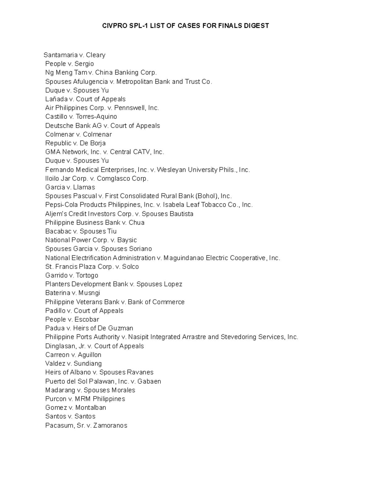 CIVPRO FINALS DIGEST: LIST OF CASES FOR REVIEW - Studocu