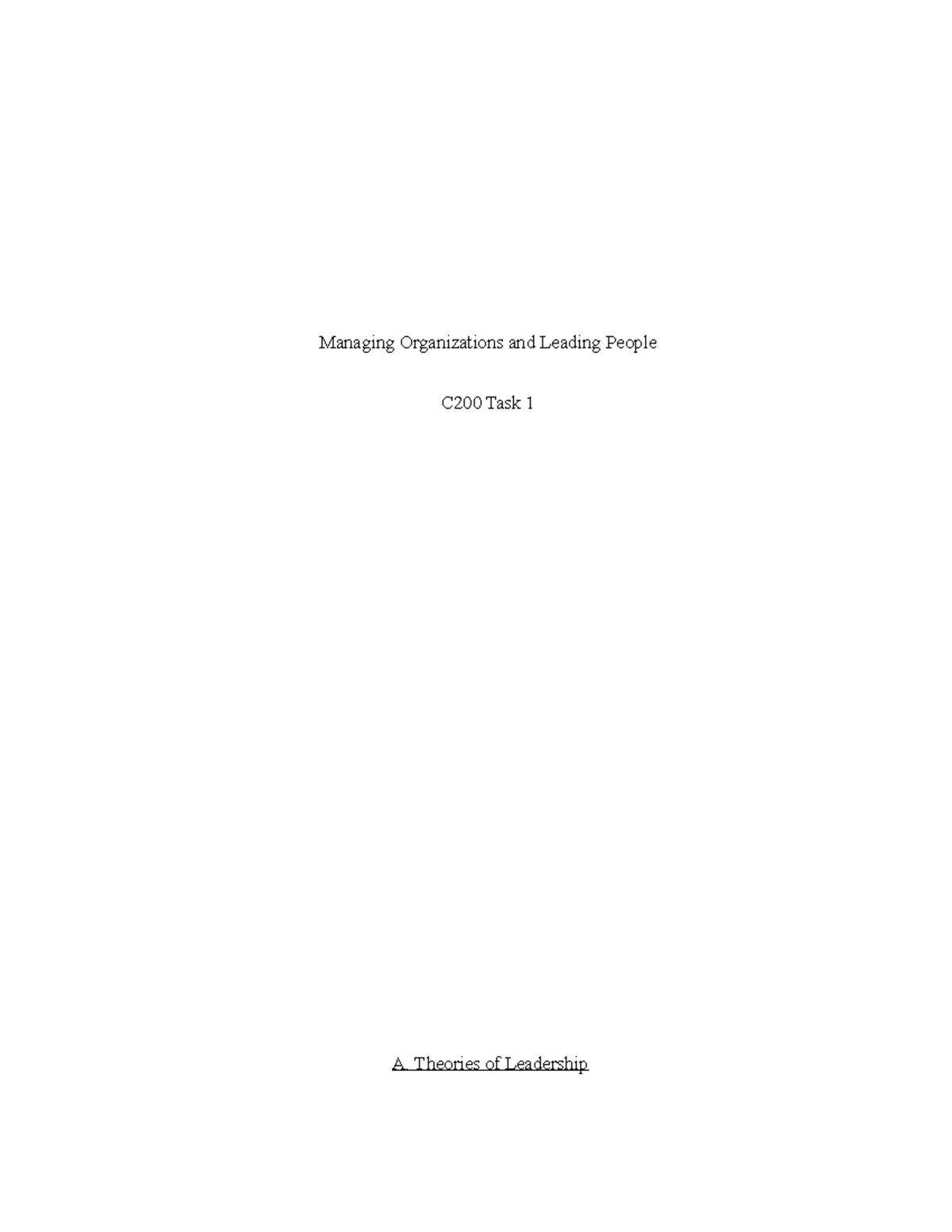 Task One C200 - Managing Organizations and Leading People C200 Task 1 A ...