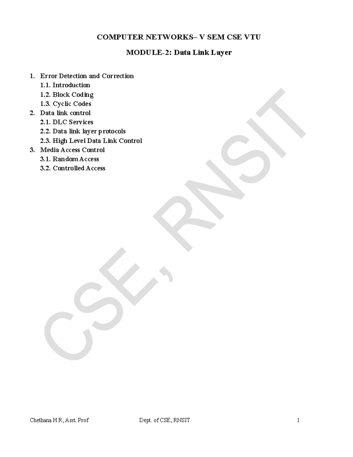 BCS502 Data Link Layer Notes: Error Detection & Correction Techniques ...