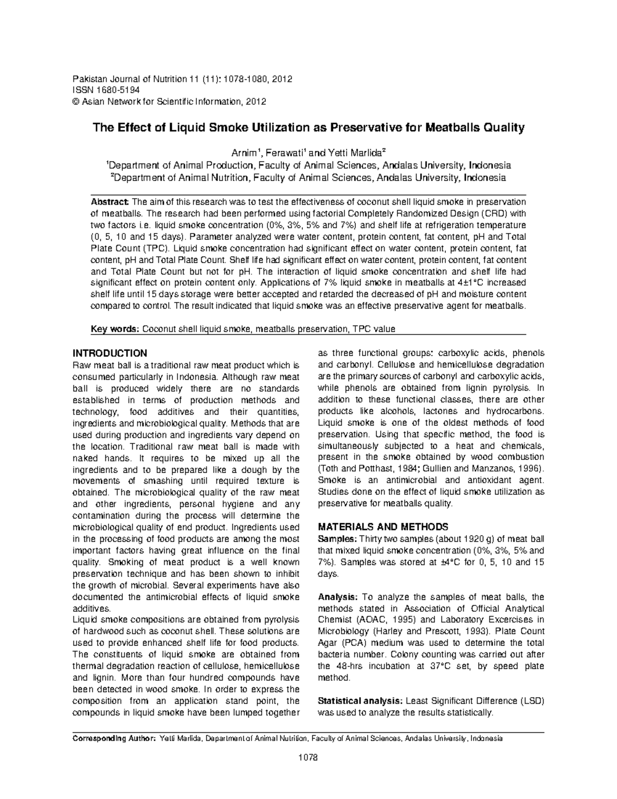 Effect of Liquid Smoke on Meatballs Quality Preservation: A Study - Studocu