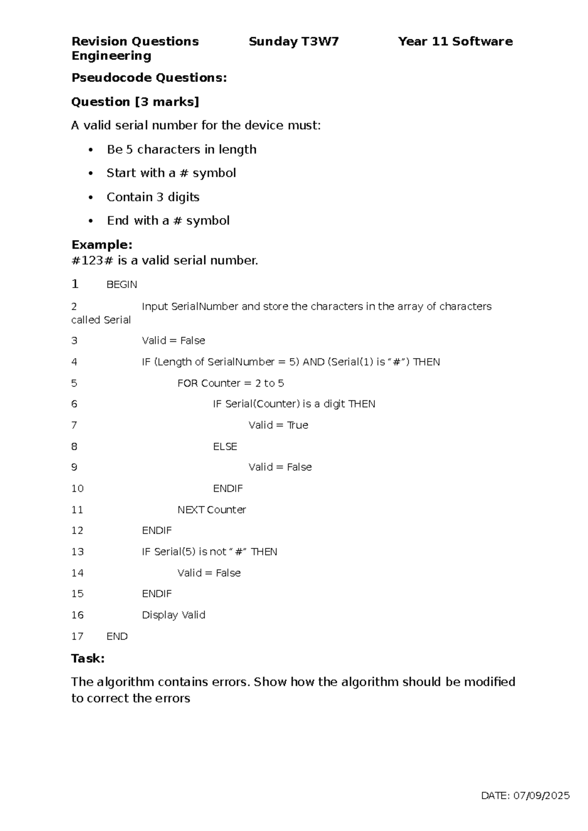 Revision Questions Engineering T3W7 Year 11 Software Solutions and ...