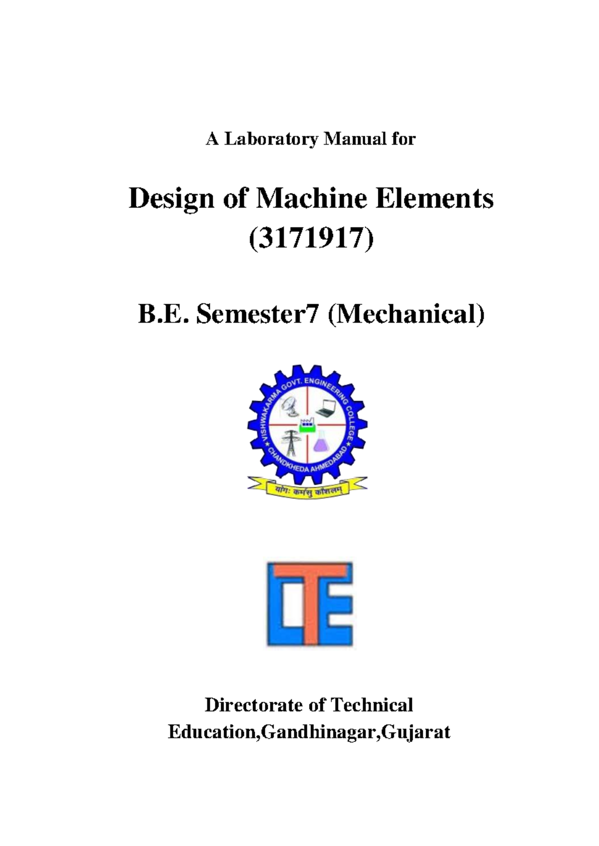 Design of Machine Elements Lab Manual (3171917) - B. Sem 7 - Studocu