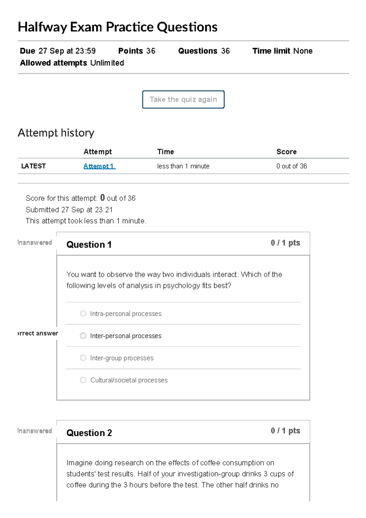 PSY101 Halfway Exam Practice Questions - Study Guide for Students ...
