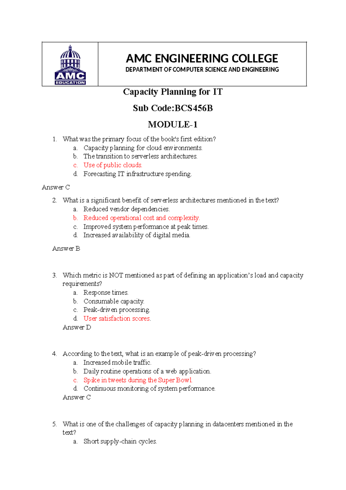 Capacity Planning for IT: BCS456B Question Bank Notes - Studocu
